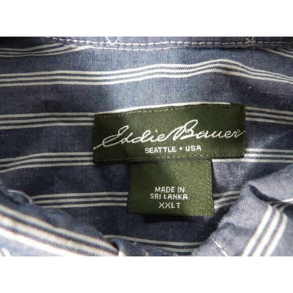 Eddie Bauer Mens Shirt XXLT Tall Oxford Blue White Stripe Classic Fit 90s Dad - Picture 3 of 12
